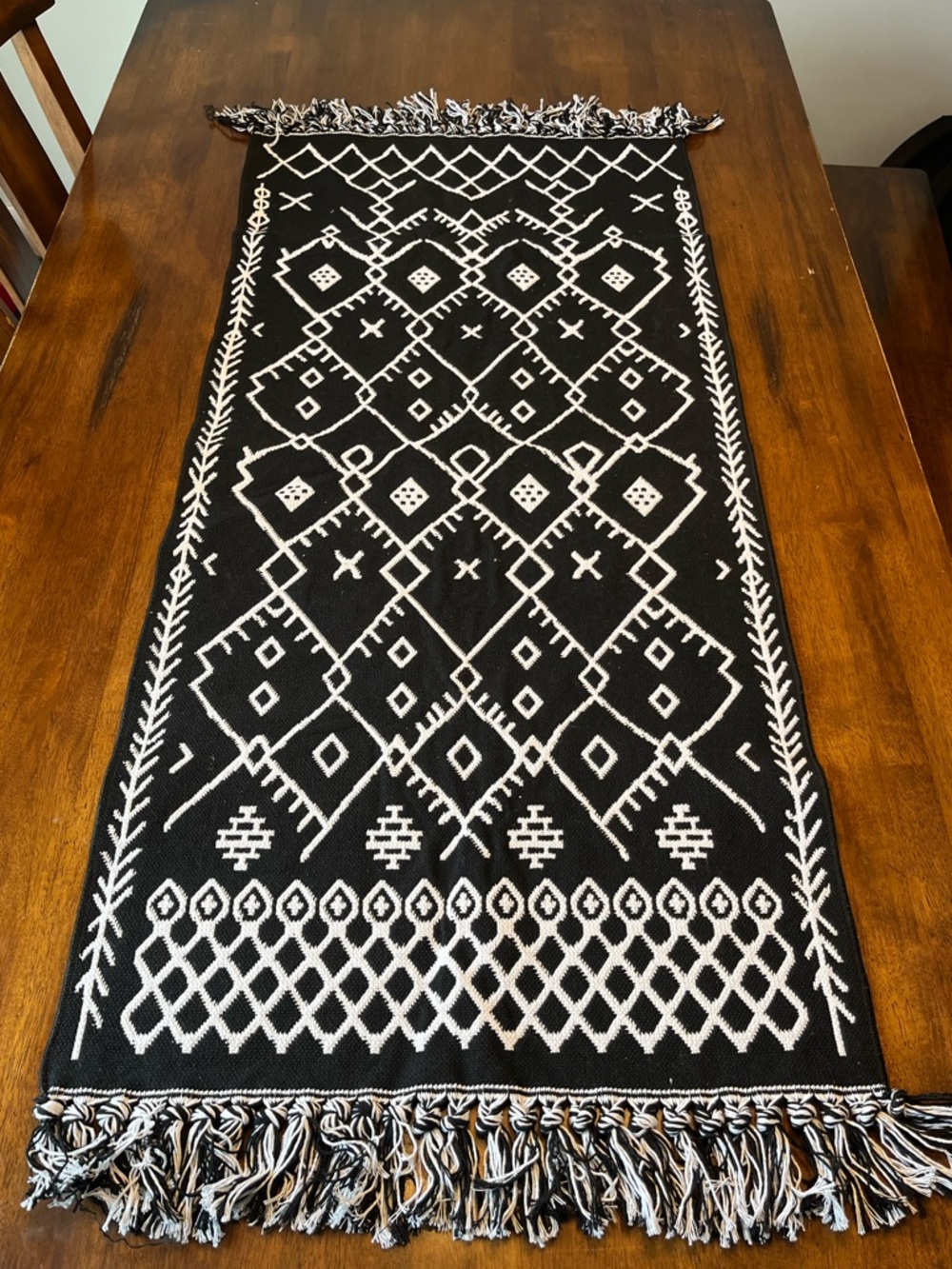 Kitchen Runner Rug 24x57 Boho Black White Moroccan Flatweave
